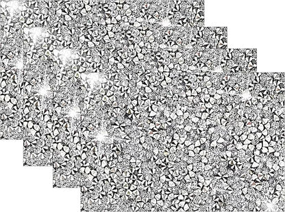 Silver Heat Resistant Square Placemats - Set of 4 with Rhinestone Decor and Sparkly Bling