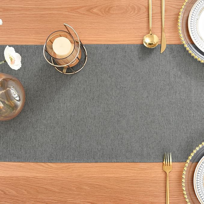 Faux Linen Table Runner Water Resistant 13 x 60 in, Charcoal | Farmhouse Rustic - Image 7