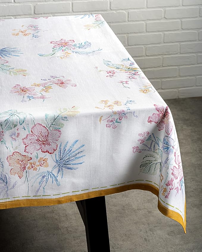 Maison d' Hermine Table Cloth Rectangle Table 100% Cotton 70 x 108 Inches Tablecloth Reusable Decorative for Dining Room Farmhouse Home Valentines Day Decorations Spring Summer - Paradise Island