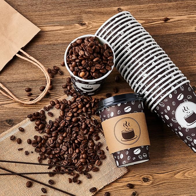 JOLLY PARTY Disposable Coffee Cups - 12oz Paper Coffee Cups with Lids - Image 4