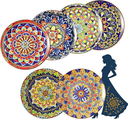 Colorful Ceramic Plate Set of 6 – 8.7 Inch Bohemian Porcelain Plates by AHX