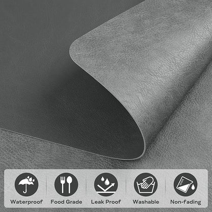 AAPLKER Faux Leather Placemats Set of 6, Vinyl Placemats Wipeable Waterproof Oil-Proof Table Mats, Heat Resistant Place Mats, Table Mats for Kitchen Indoor Outdoor, 16.9 x 11.8 inches (Grey)