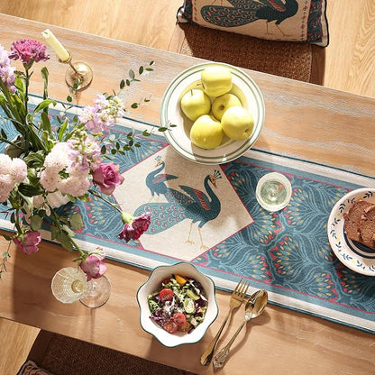 bilingaier Vintage Blue Peacock Small Table Runner - Image 4