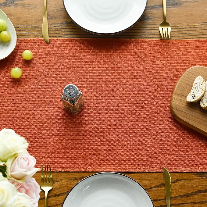 Artoid Mode Terracotta Orange Tassel Table Runner, Fall Linen Blend Rustic - Image 2