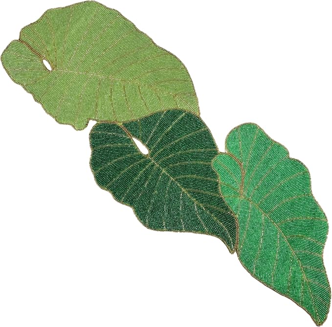 Green Leaf Beaded Table Runner, 36 in, Handcrafted Décor | 13x36 in, glass by CLEENTABLE