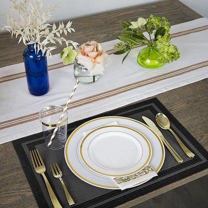 Neatiffy100 Pcs Gold Rim Plastic Dinnerware Set (50 Guest) | 50 x (Dinner Plate, Dessert Plate) | For Wedding, Luxurious Party, Special Event