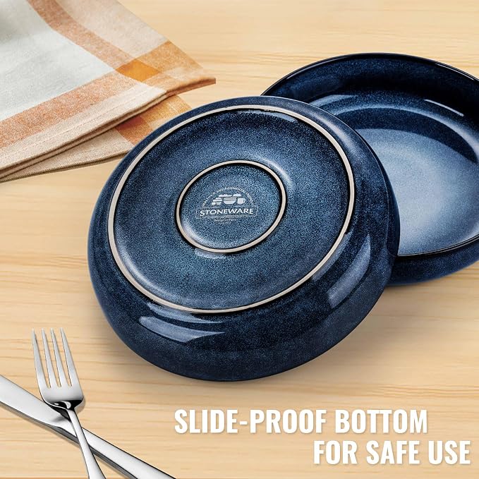 Herogo Stoneware Pasta Bowls Set of 4, Large Wide Shallow 37oz Plates and - Image 4