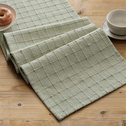 Artisanal Grid Linen Table Runner, 13x36 Inches Seeding Green | Heavy Textured - Image 2