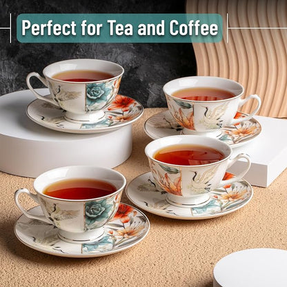 BTaT- Floral Tea Cups and Saucers Set of 4, Porcelain Tea Cup Sets - Image 4