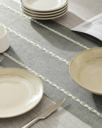 ZeeMart Contrast Linen Table Cloth Rectangle Table Cloths 60x120 Inch Grey, Farmhouse Style Heavy Weight Grey Tablecloth, Water Resistant Burlap Tablecloths