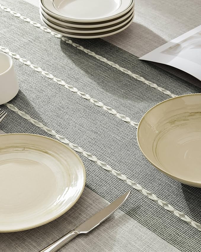 ZeeMart Contrast Linen Table Cloth Square Table Cloths 60x60 Inch Grey, Farmhouse Style Heavy Weight Grey Tablecloth, Water Resistant Burlap Tablecloths