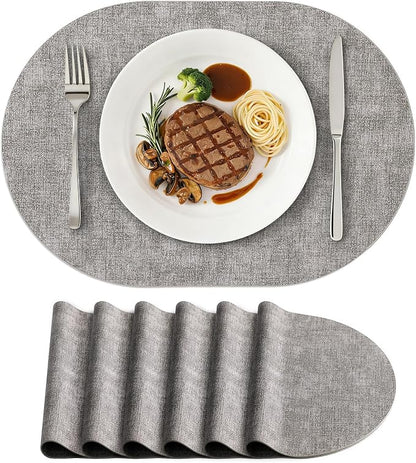 Placemats Set of 6, 11.8 x 17 Inch, Light Grey | Heat Resistant Oval Faux by homing