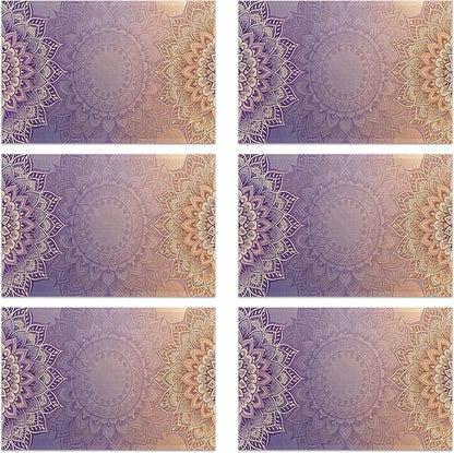 Mandala Floral Orange Placemats Set of 6, Red Linen Washable for Christmas, Thanksgiving, Party, and Daily Dining, Decorative Table Mats for 4-6 Person Table