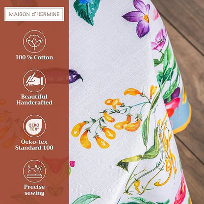 Maison d' Hermine Table Cloth Round Table 100% Cotton 63 Round Inches Tablecloth Reusable Decorative for Dining Room Farmhouse Home Valentines Day Decorations Spring Summer - Giverny