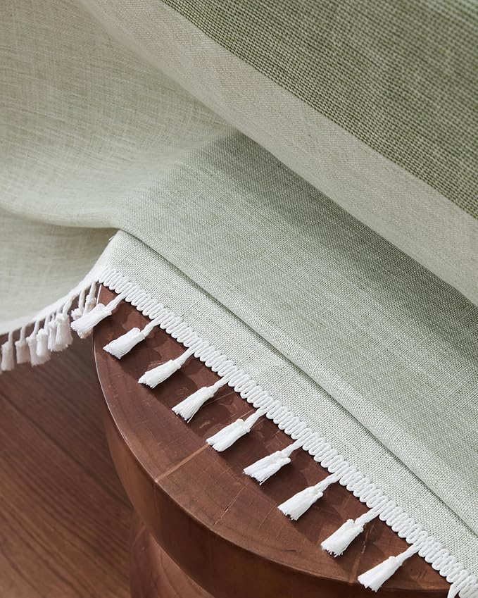 ZeeMart Contrast Linen Table Cloth Square Table Cloths 60x60 Inch Mid-Stripe Green, Farmhouse Style Heavy Weight Sage Green Tablecloth, Water Resistant Burlap Tablecloths
