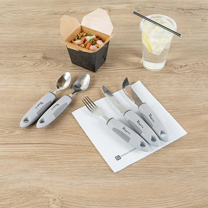 Restaurantware Adaptive Utensils - 1 count Stainless Steel, 9.843 x 5.118 x 1.575 Inches, Ergonomic Eating Aids, Non-Slip Utensil Set for Arthritis, Secure Grip Design, Gray