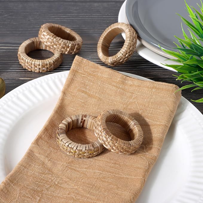 Jute Rattan Napkin Rings, Farmhouse Natural | 2.25x2.25x0.5 in each, plastic & - Image 4