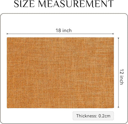 Softalker Faux Linen Placemats Set of 8-12 x 18 Inch, Heat Resistant Double Layered Durable Burlap Farmhouse Place Mats, Non-Slip Washable Rustic Table Mats for Dining, Kitchen, Party（Orange