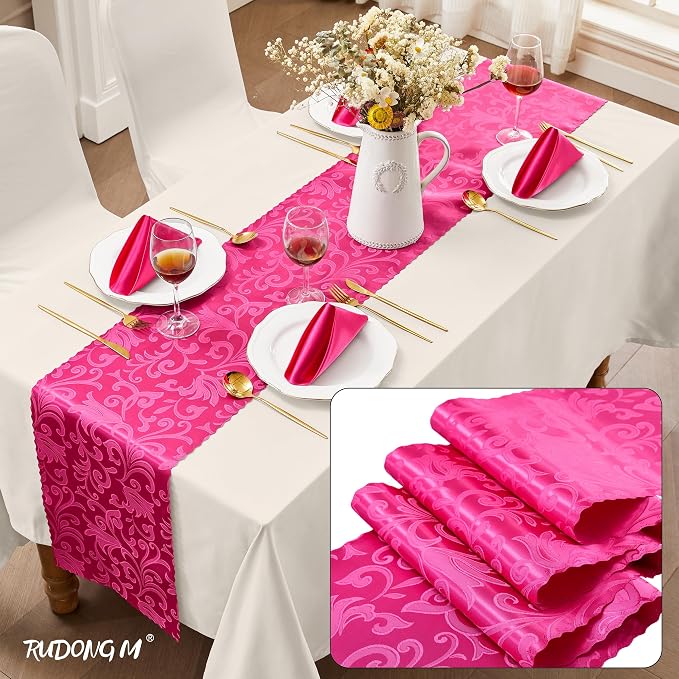 RUDONG M Satin Table Runners, Hot Pink, 12 x 108 Inch, 2 Pack | Long Silky - Image 2