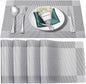 Placemats Set of 4,Washable,Heat and Stain Resistant Indoor/Outdoor Place mats,Vinyl Woven Non Slip Table Mats for Restaurant Table Protection,PVC Placemats(Silver,4PCS)