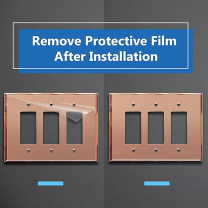 LIDER Reflective Acrylic Decorator Wall Plate, Mirrored Light Switch Plate, Plexiglass Outlet Cover, Acrylic Glass, Oversized 3-Gang 5.25" x 7.06", LWP-33O-ARG5P, Rose Gold, 5 Pack