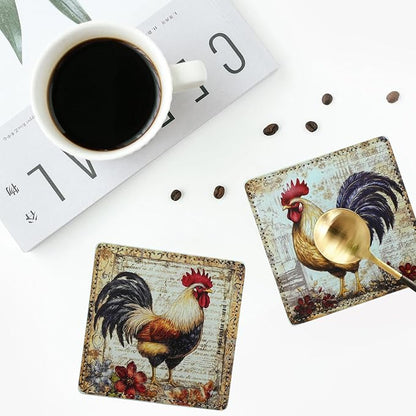 Rooster Coasters Square Leather Drinks Coaster Set - Image 6