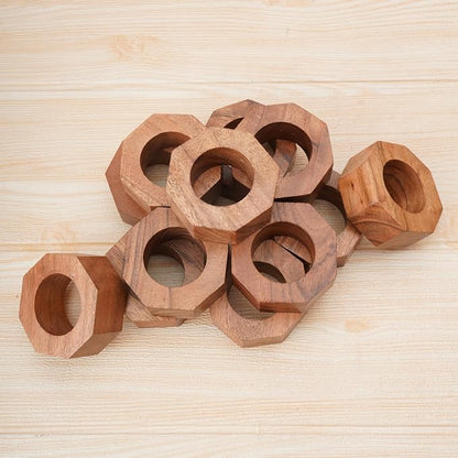 Acacia Wood Napkin Rings Set of 12 – Handmade Octagon Rustic Wooden Napkin - Image 6