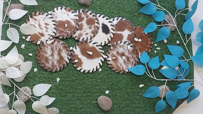 Cowhide Coasters Set of 6 pcs Round Natural Cowhides Drink Pads Hair On Genuine - Image 6