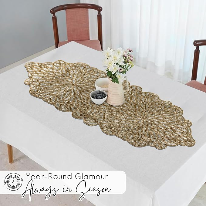 Gold Beaded Table Runner, 13x36 | 85% glass beads, 15% polyester backing - Image 8