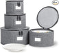 storageLAB China Storage Containers, Hard Shell Case with Felt Dividers for Charger Plates, and Dishes, Ideal for Kitchen Organization, Moving Supplies, and Fine China Storage - 4-Piece Set, Gray