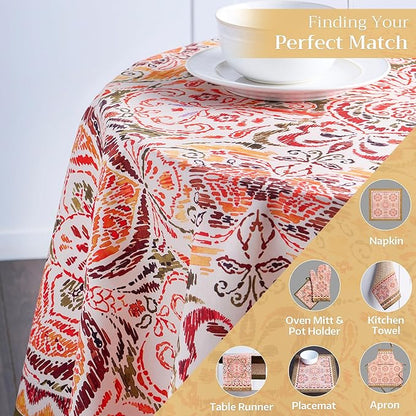 Maison d' Hermine Table Cloth Round Table 100% Cotton 63 Inches Fall Tablecloth Reusable Everyday Use for Thanksgiving Christmas Decorations Dining Farmhouse Party (Damask)