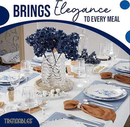 Trendables Disposable Plates For Party Supplies | Blue Floral Plastic Plates For Wedding 200 Pcs - 100 X 8 & 100 X 10 Dinner Plate Sets | Floral Plate Set Disposable Plastic Dinnerware Sets