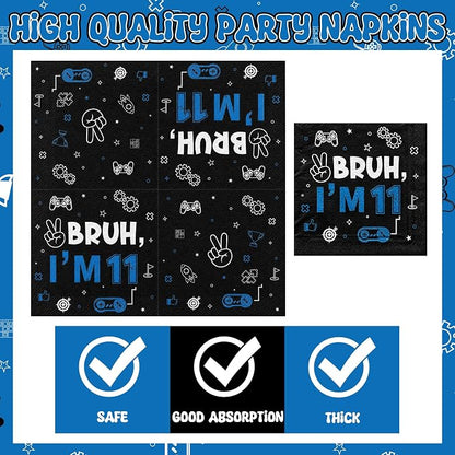 96Pcs 11th Birthday Party Plates Supplies Bruh I’m 11 Years Old Blue Black - Image 4