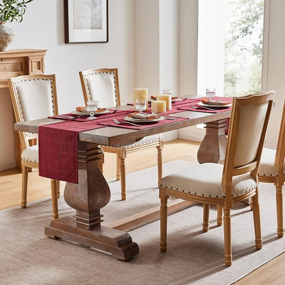 Linen Checked Farmhouse Table Runner, 13x36 Inches Burgundy | Raised Grid Design - Image 3