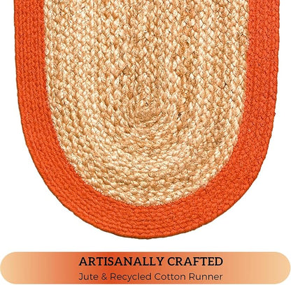 Verona Woven Jute & Cotton Table Runner, 13x36 Inches, Natural | Oval, Rust - Image 5
