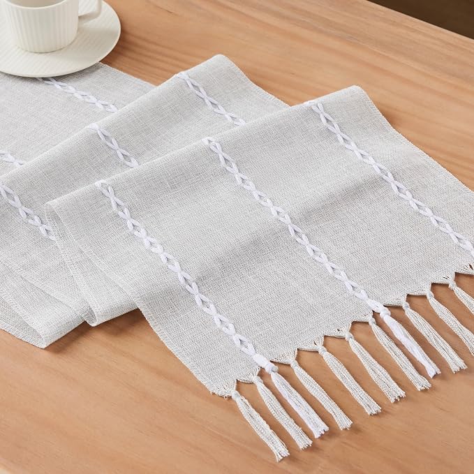 Braided Farmhouse Table Runner, Braided Light Grey 13x48 Inch, Cotton Linen - Image 7