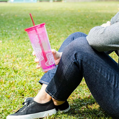 bzyoo 24oz Plastic Tumbler Cup, Lid & Straw, Iced Coffee, Mandala Pink - Image 7