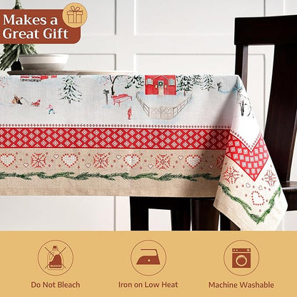 Maison d' Hermine Table Cloth Rectangle Table 100% Cotton 70 x 120 Inches Fall Tablecloth Reusable Everyday Use for Thanksgiving Christmas Decorations Dining Farmhouse Party (Rural Christmas)