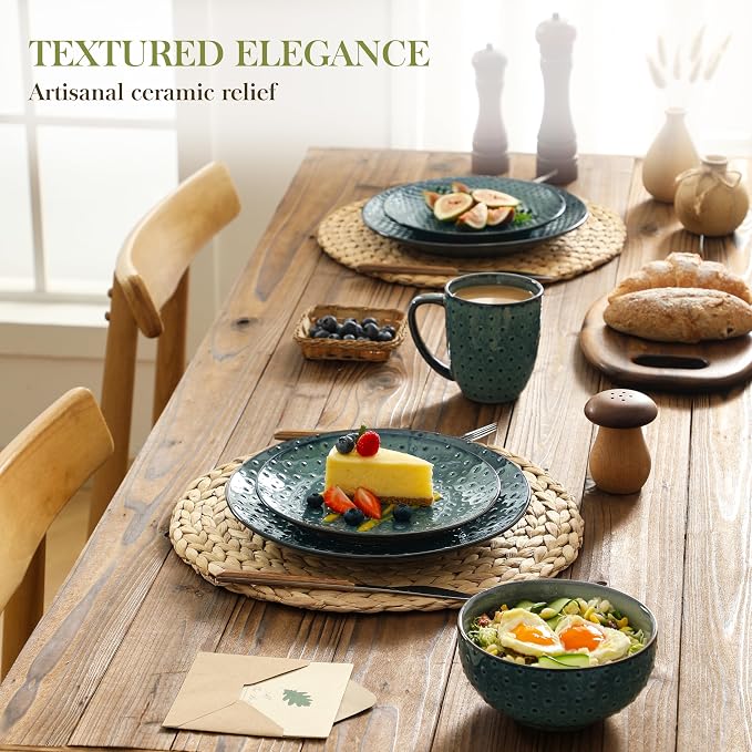 MALACASA 16 Pieces Dinnerware Sets, Farmhouse Plates and Bowls Sets, Embossed - Image 3