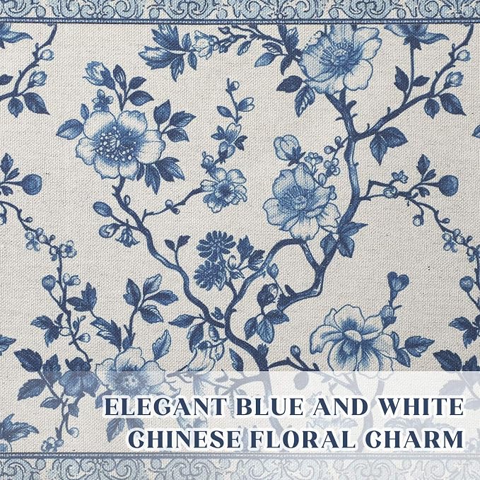 HunnmingRe 71x12 Inch Chinoiserie Table Runner Blue and White Floral Table - Image 6