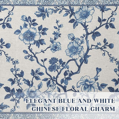 HunnmingRe 71x12 Inch Chinoiserie Table Runner Blue and White Floral Table - Image 6