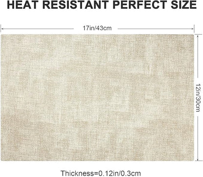 Leather Heat Resistant Placemats Set of 6 Waterproof Wipeable Washable PU Table Mats,Easy to Clean Anti-Slip Place Mats (Beige, 6)