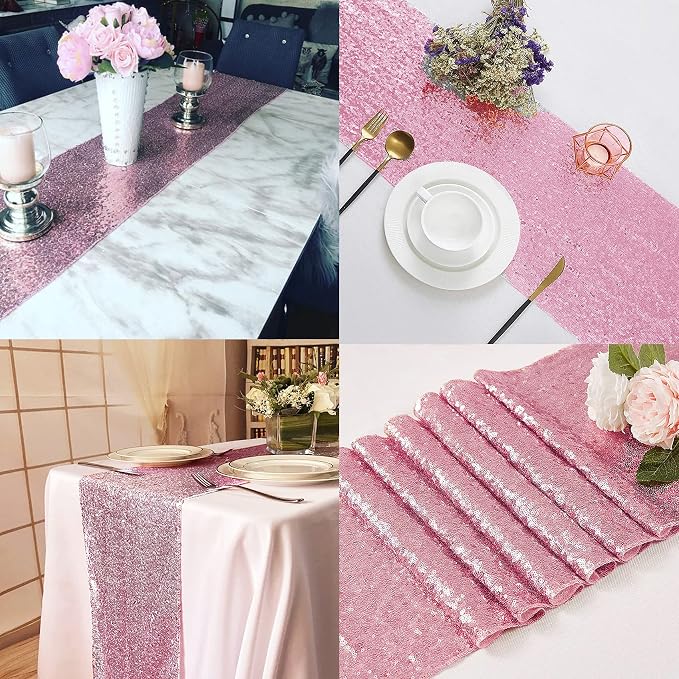 12 Packs 12 X 72 Inch Pink Sequin Table Runner Glitter Dining Table Runner - Image 6