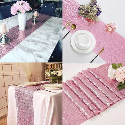 12 Packs 12 X 72 Inch Pink Sequin Table Runner Glitter Dining Table Runner - Image 6