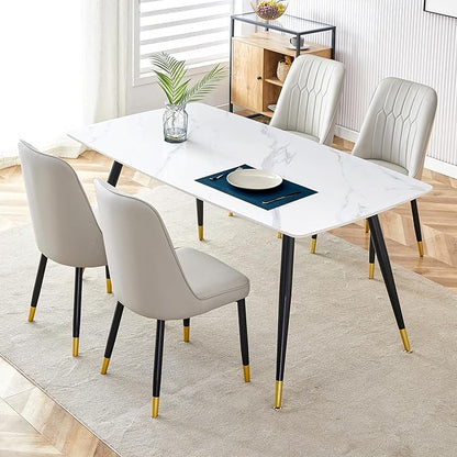 5 Piece Dining Table Set, 4 Chair Dining Table Set, Sintered Stone Kitchen Table Top and Modern Chairs Set of 4 for Kitchen Dining Room