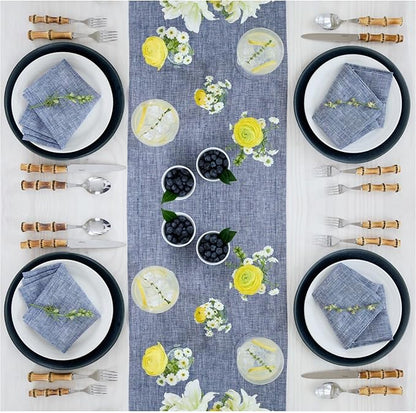 Solino Home Linen Cloth Napkins Set of 4-100% Pure Linen Chambray Indigo Dinner Napkins 20 x 20 Inch - Athena, Handcrafted and Machine Washable - Winter, Spring, Easter