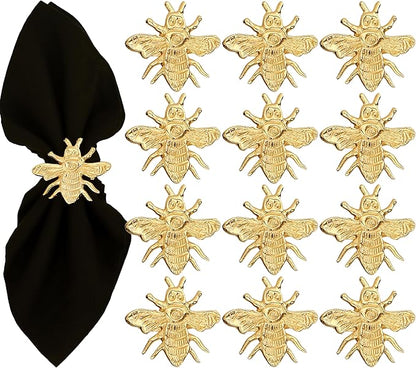 ALPHA Living HOME Decorative Bee Napkin Rings - 12 Pcs Premium Metal Napkin Rings Table Decor Napkin Ring, Dining Cloth Napkin Holder for Wedding, Party, Christmas, Everyday Dining (Gold)