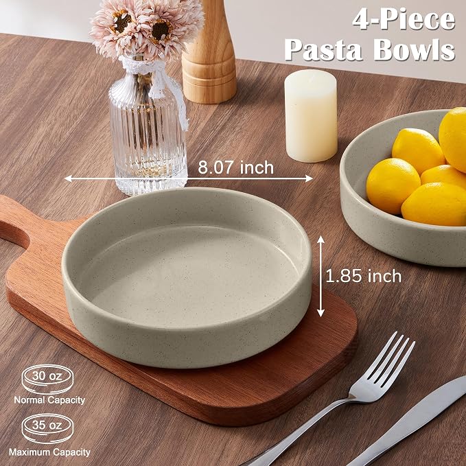 E-far Pasta Bowls Set of 4, 35oz Ceramic Large Salad Bowl Plates - Image 2
