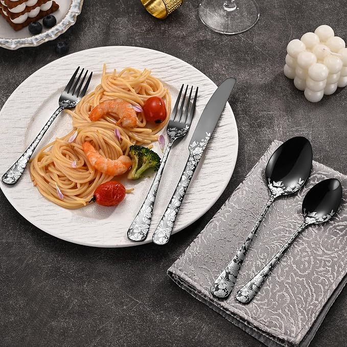 40 Piece Black Silverware Set, Stainless Steel Flatware Cutlery Set Service - Image 7