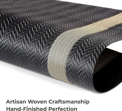 Leetaltree Luxury Black Placemats with Gold Stripes Placemats Set of 4 - Waterproof Washable for Wedding, Anniversary, Daily Use - Sparkling Table Decor - Hand-Cut